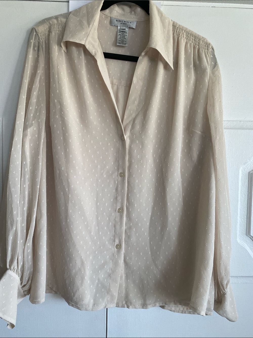 Nine West Cream Dot-Texture Button-Front Blouse